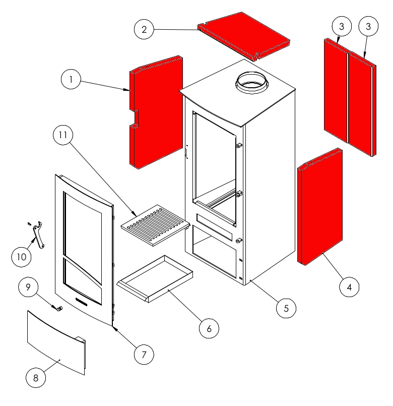 Panadero Delta Feuerraumauskleidung Brennraumsteine