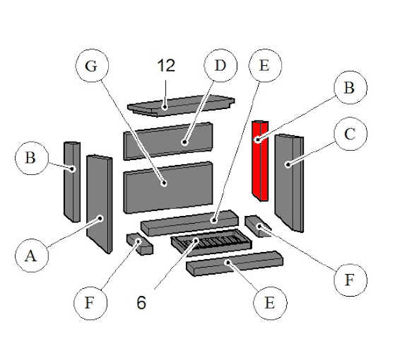 Haas+Sohn Pyrus easy 294.15 Seitenstein rechts hinten Feuerraumstein